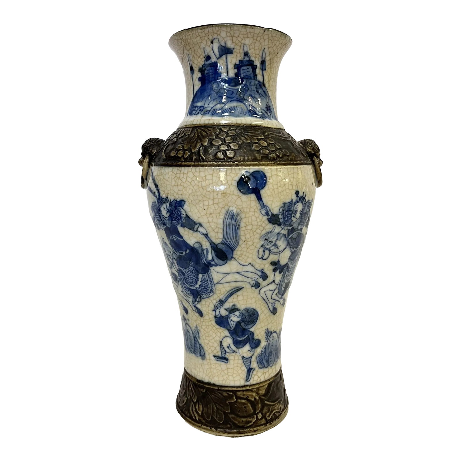Early 20th Century Chinoiserie Hand Painted Blue and White Crackle Finish Porcelain Vase (1 of 13)