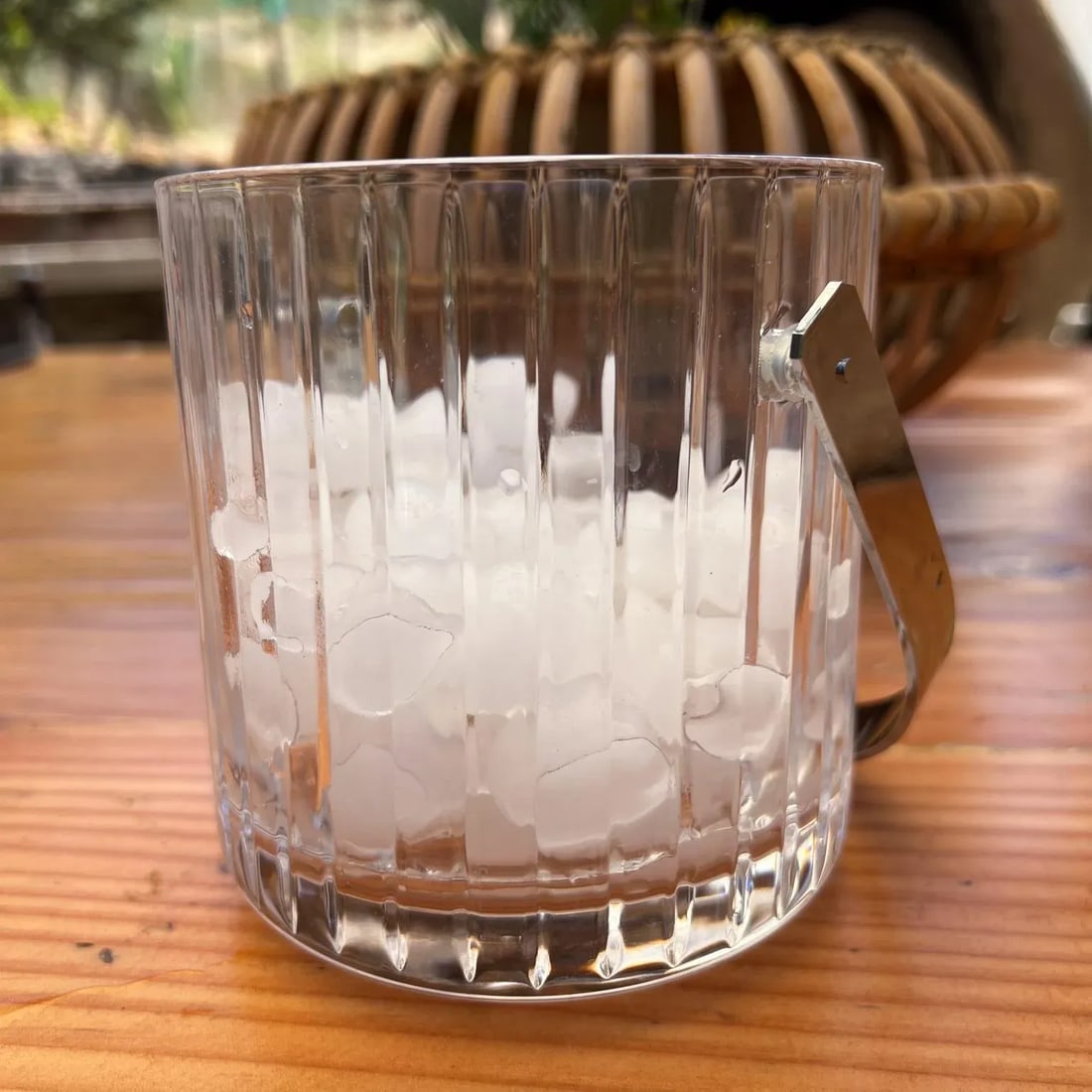 1960s Modernist Ribbed Crystal Glass Ice Bucket in Baccarat Style - 2