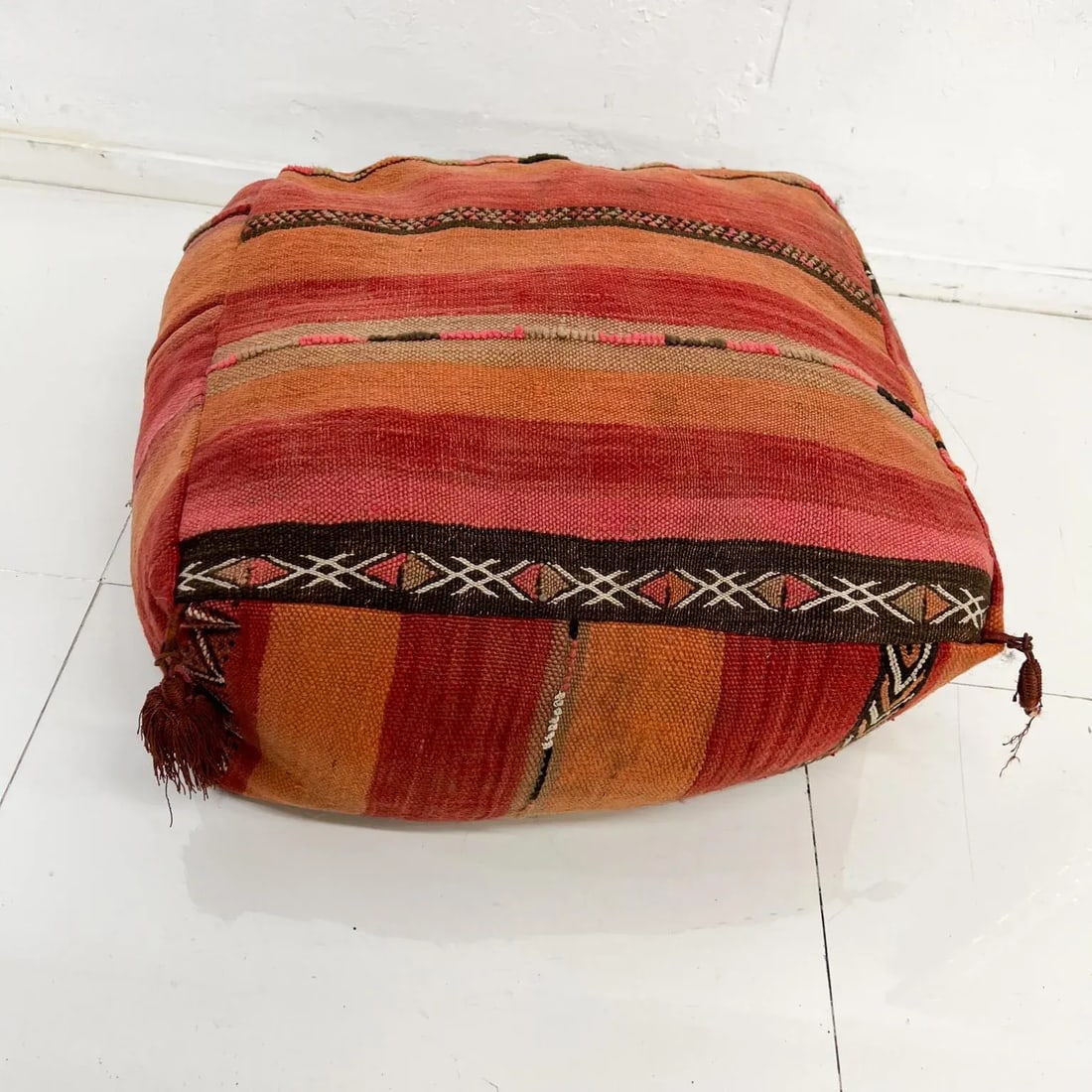 Vintage Moroccan Kilim Floor Cushion Pillow, Geometric Fabric, 1970s - 4
