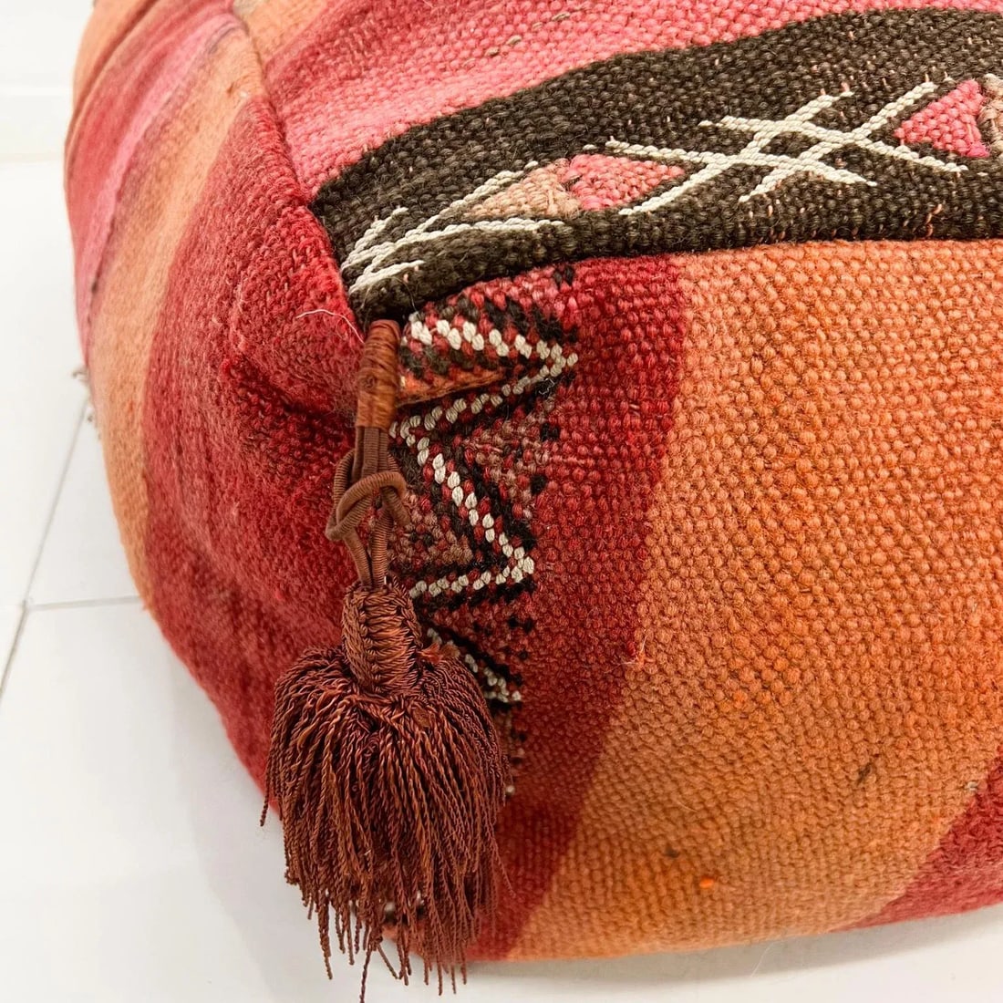 Vintage Moroccan Kilim Floor Cushion Pillow, Geometric Fabric, 1970s - 6