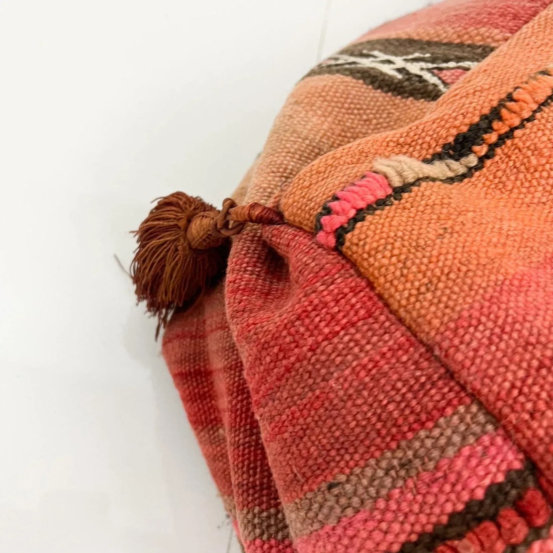 Vintage Moroccan Kilim Floor Cushion Pillow, Geometric Fabric, 1970s - 7