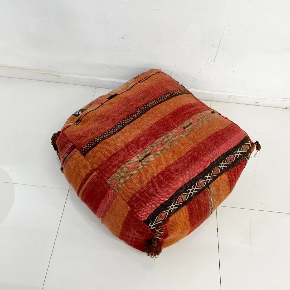 Vintage Moroccan Kilim Floor Cushion Pillow, Geometric Fabric, 1970s - 8