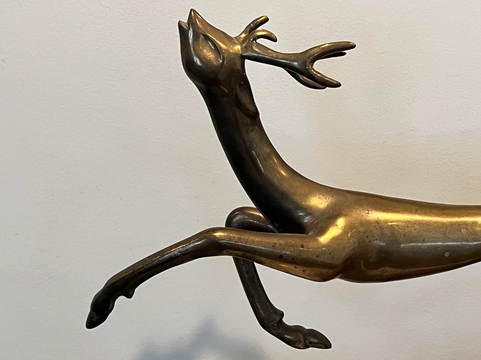 Mid-Century Brass Leaping Deer Sculpture on Wooden Base - 2