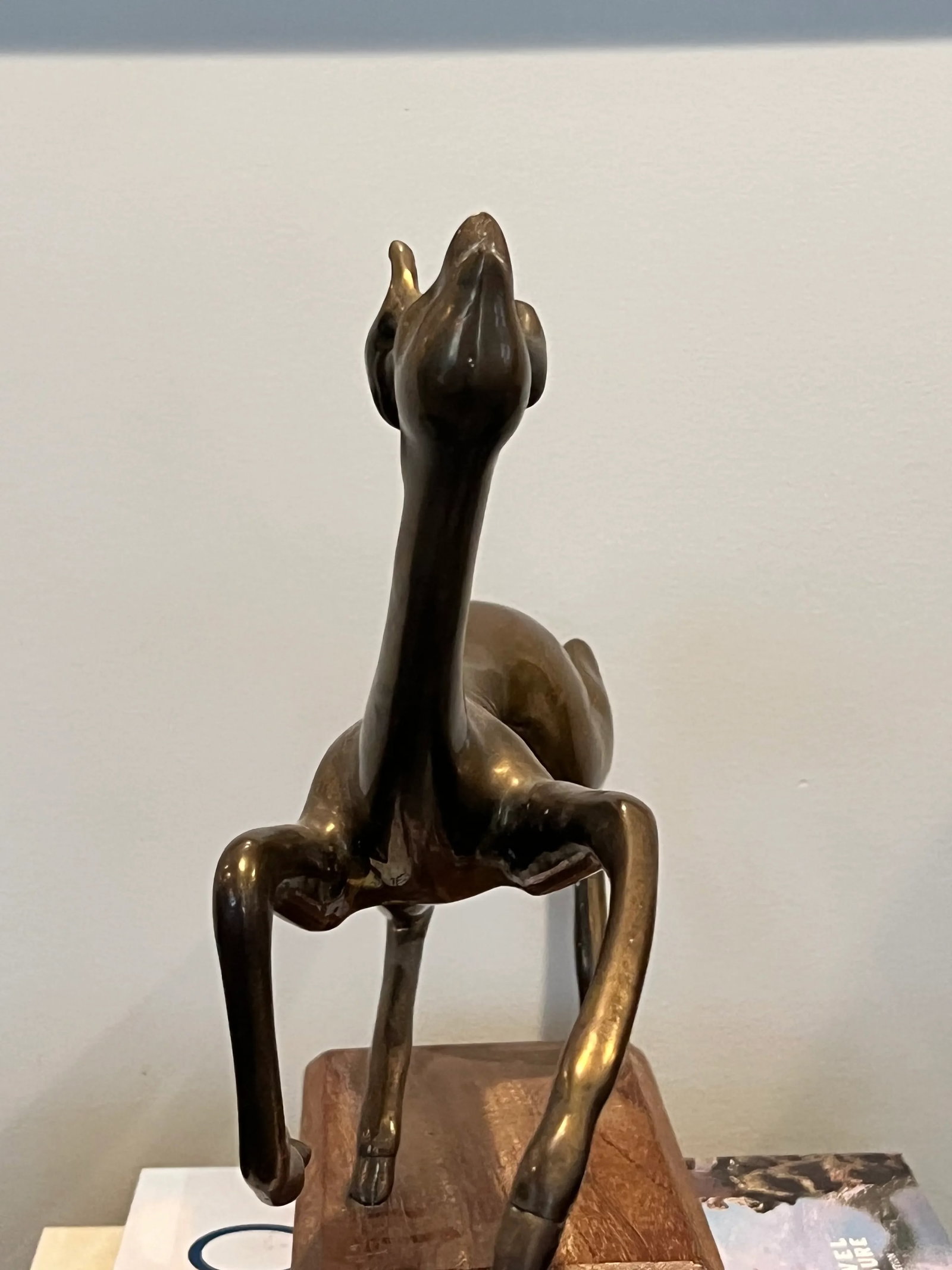 Mid-Century Brass Leaping Deer Sculpture on Wooden Base - 3