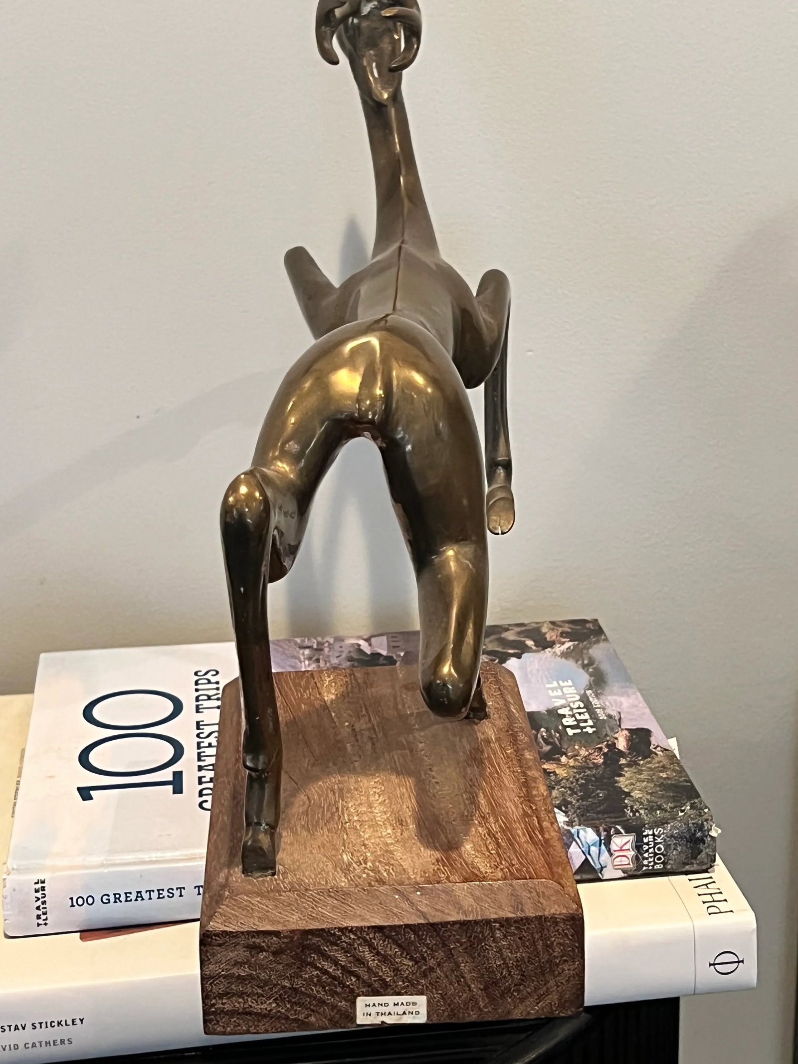 Mid-Century Brass Leaping Deer Sculpture on Wooden Base - 4