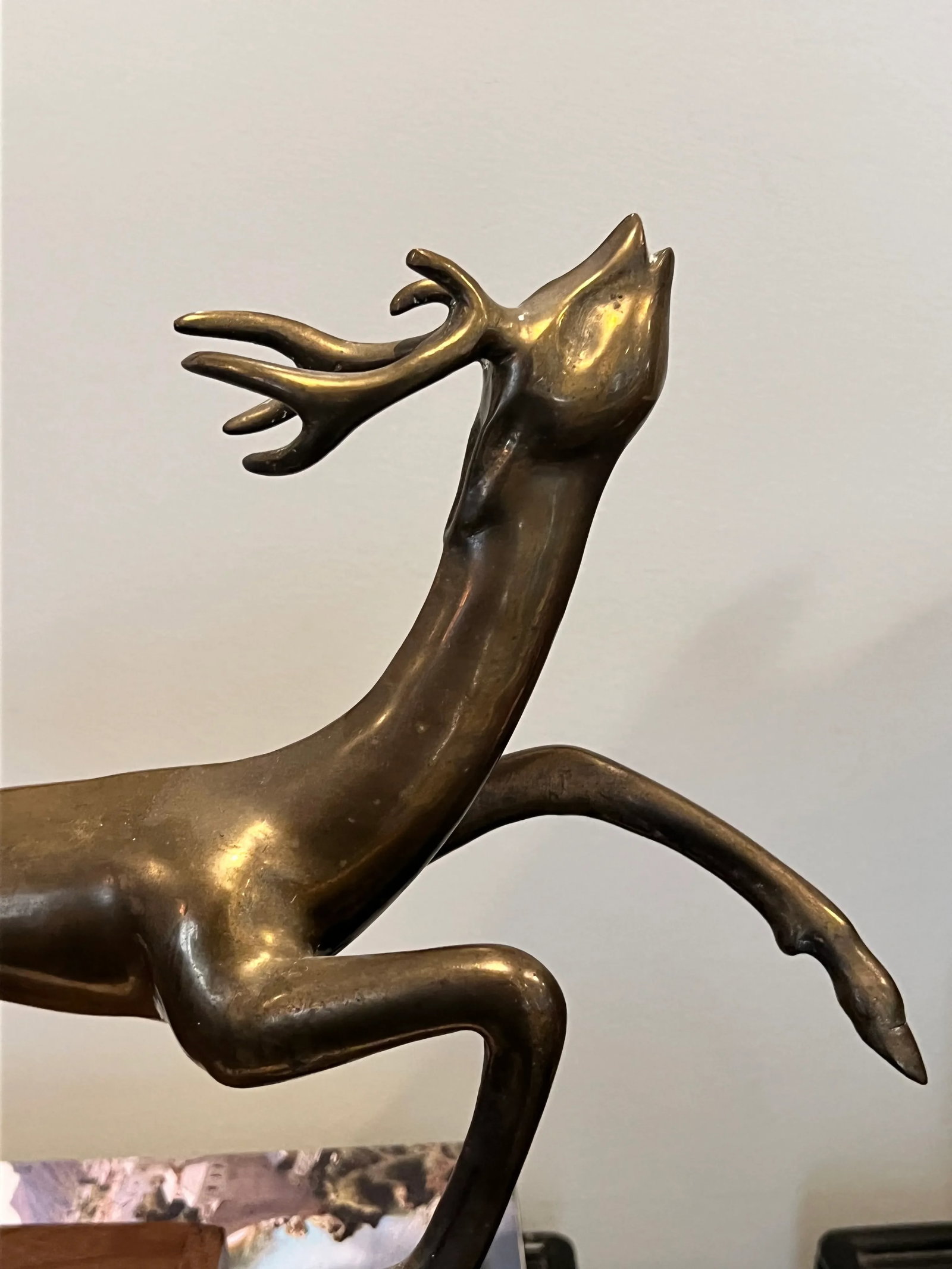 Mid-Century Brass Leaping Deer Sculpture on Wooden Base - 5