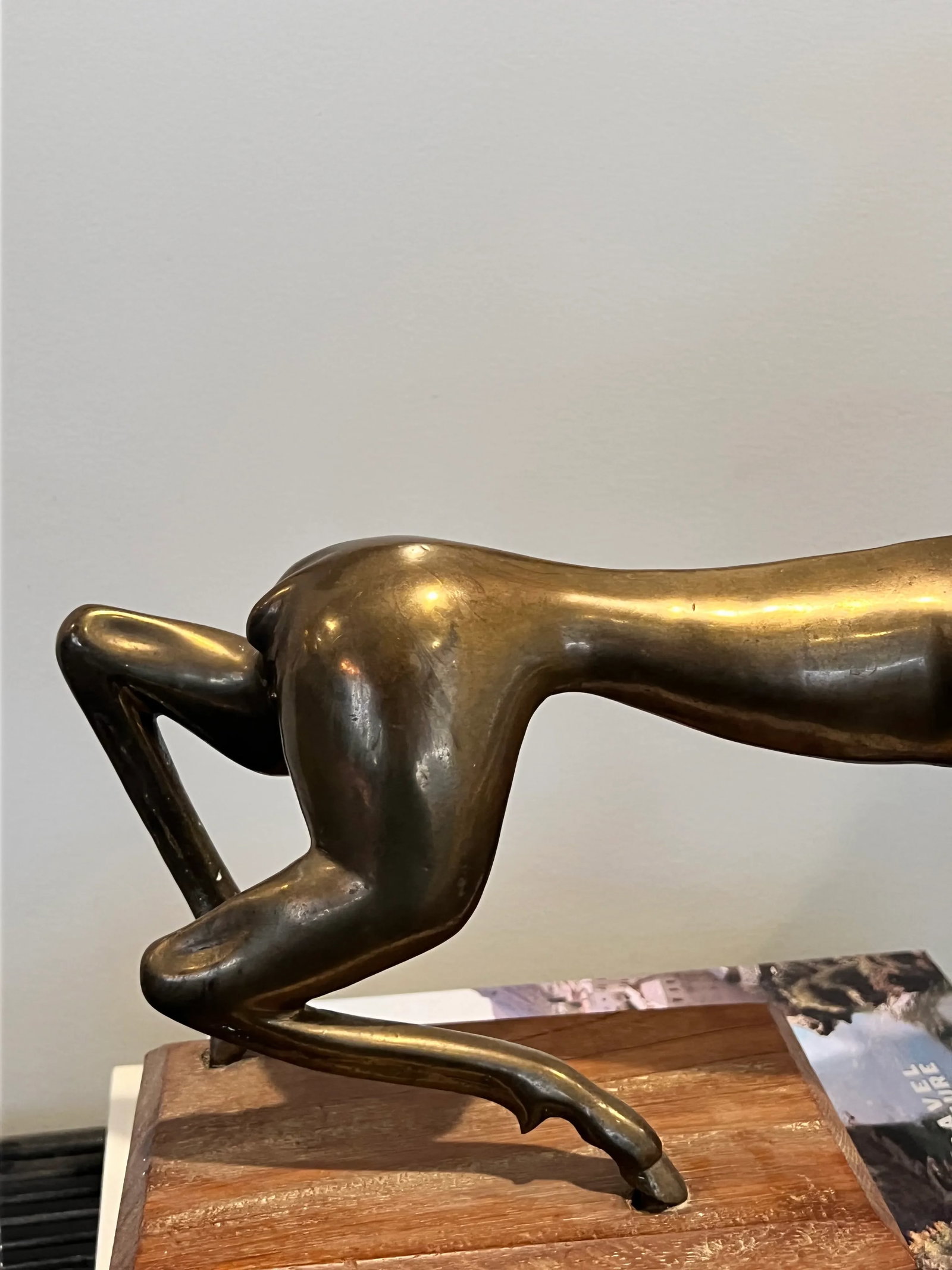 Mid-Century Brass Leaping Deer Sculpture on Wooden Base - 6