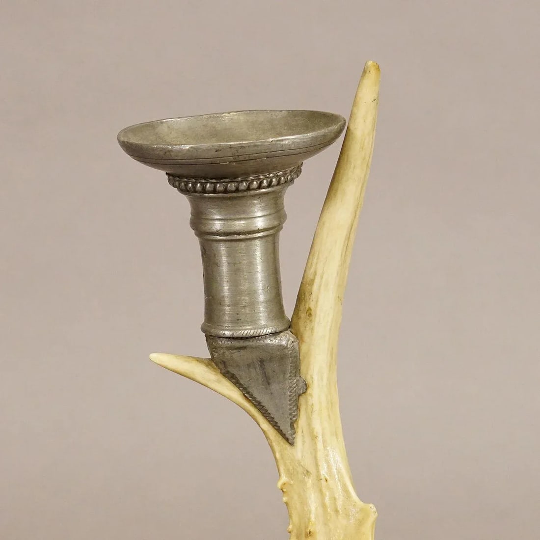 A Pair Black Forest Candle Holders With Pewter Base and Spout, Germany Ca. 1860s - 4