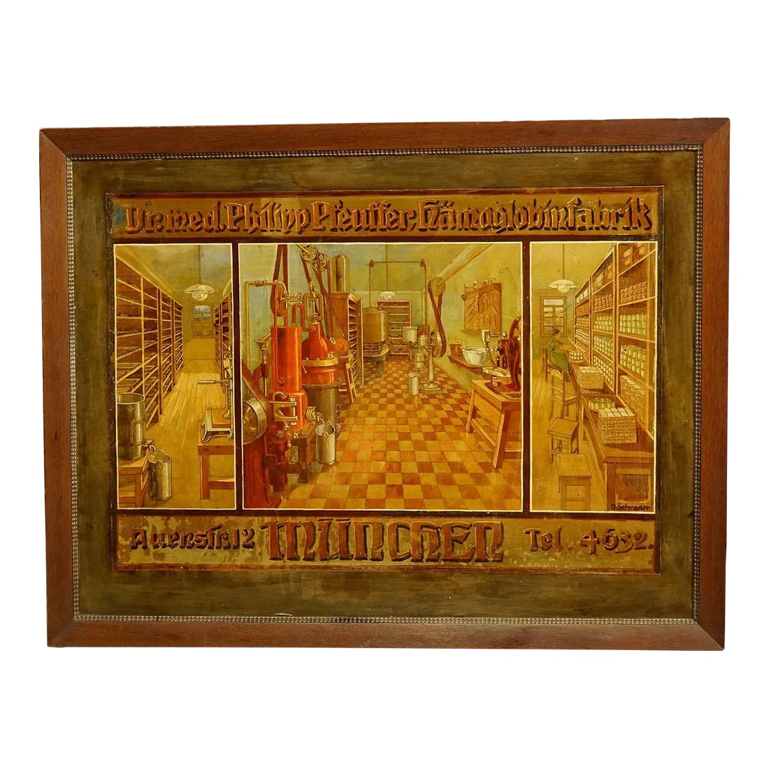 Antique Handpainted Advertising Poster for a Hemoglobin Fabrication in Munich: Antique Handpainted Advertising Poster for a Hemoglobin Fabrication in Munich A large antique handpainted advertising poster for a hemoglobin fabrication in the 19th century in Munich, Germany.