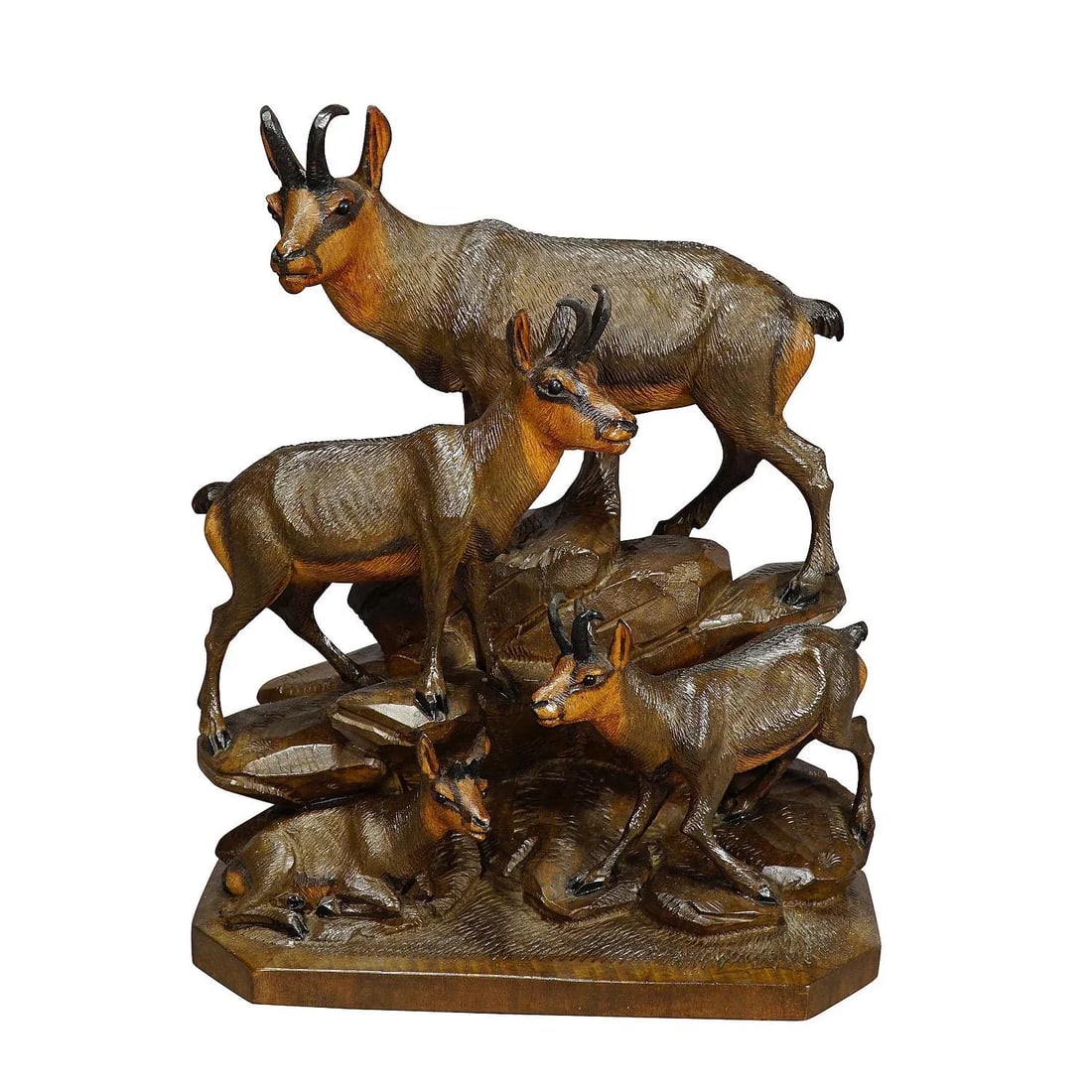 Fine Carved Wood Chamois Family by Ernst Heissl Ca. 1900 - 10