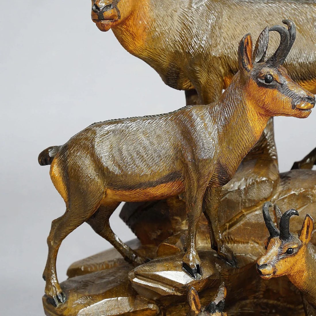 Fine Carved Wood Chamois Family by Ernst Heissl Ca. 1900 - 5