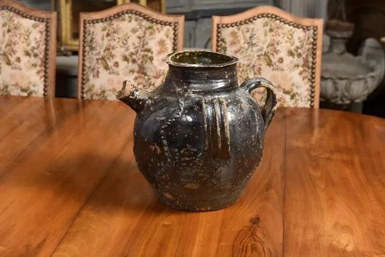 19th Century French Provincial Glazed Pottery Pouring Jug with Three Handles - 10