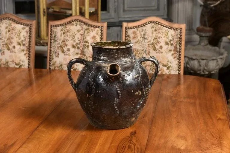 19th Century French Provincial Glazed Pottery Pouring Jug with Three Handles - 12