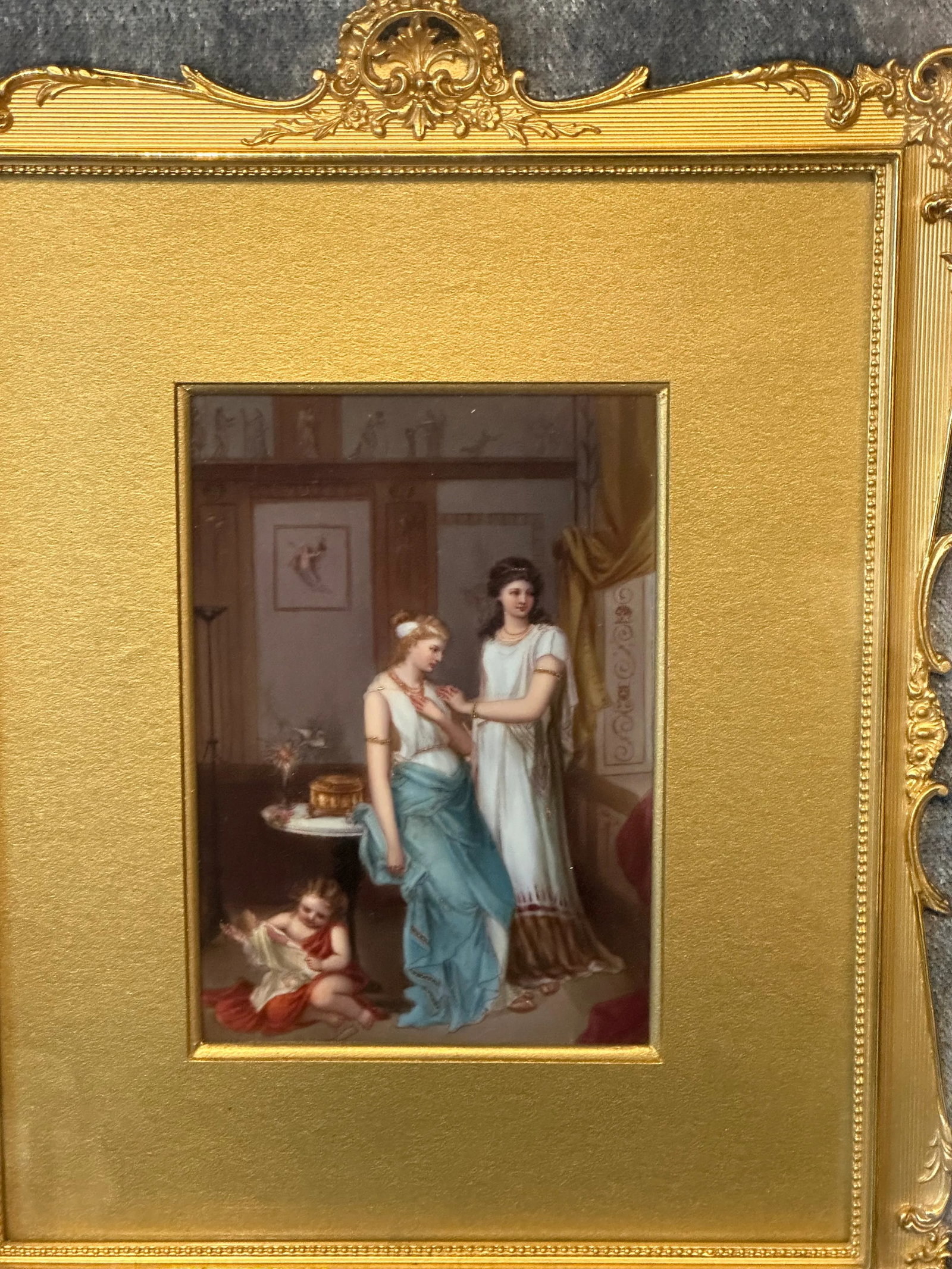 European Painting on Porcelain. Gilded Frame in Shadow Box. 19th Century - 10