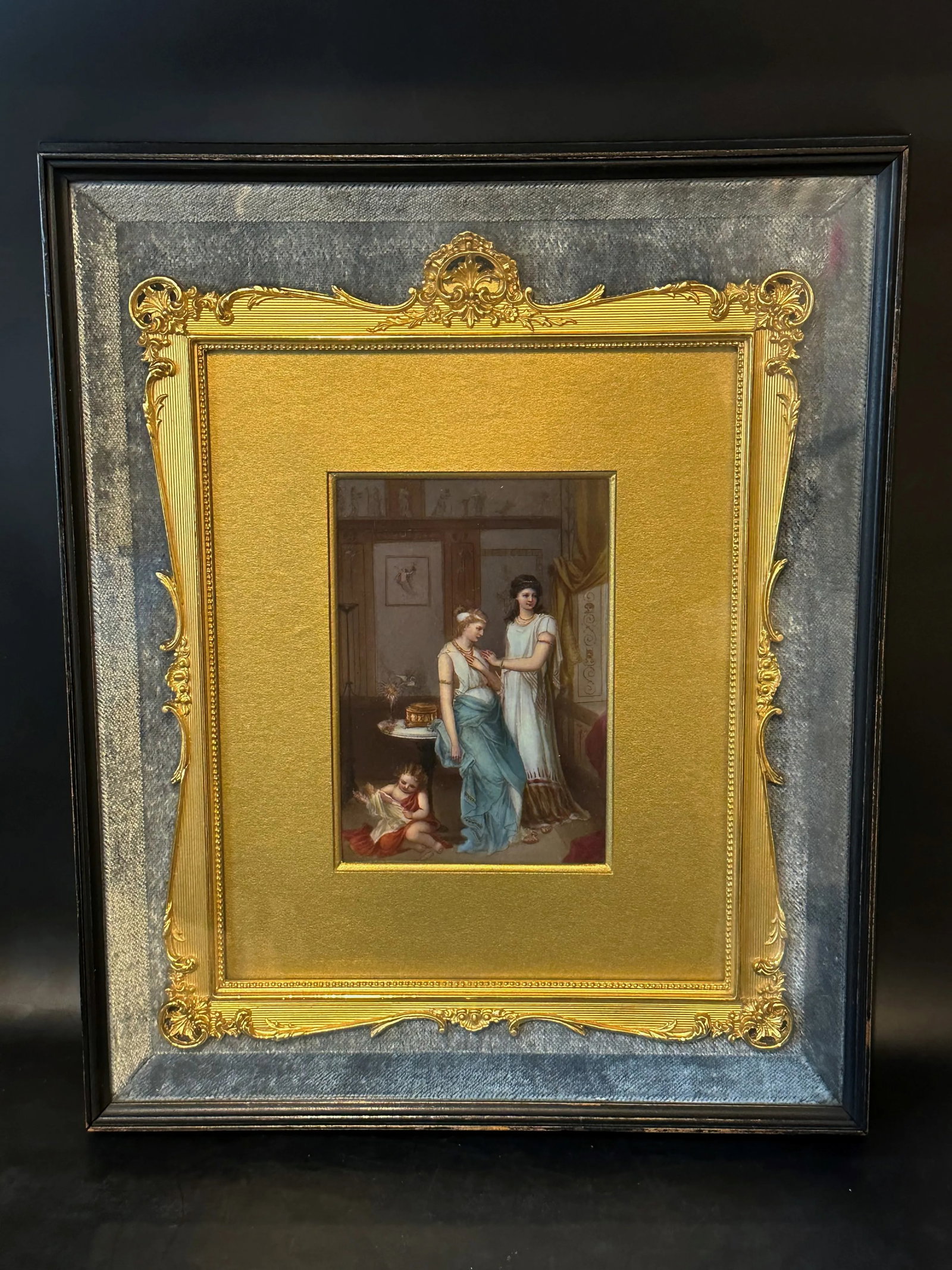 European Painting on Porcelain. Gilded Frame in Shadow Box. 19th Century - 11