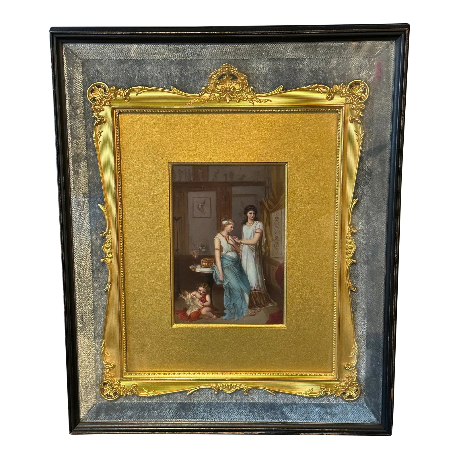 European Painting on Porcelain. Gilded Frame in Shadow Box. 19th Century (1 of 11)