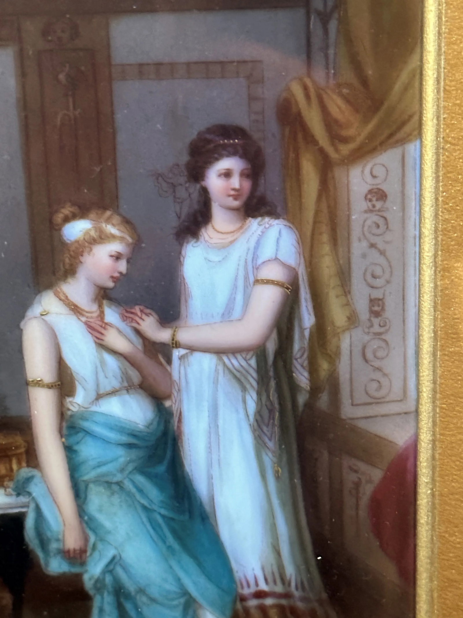 European Painting on Porcelain. Gilded Frame in Shadow Box. 19th Century - 2