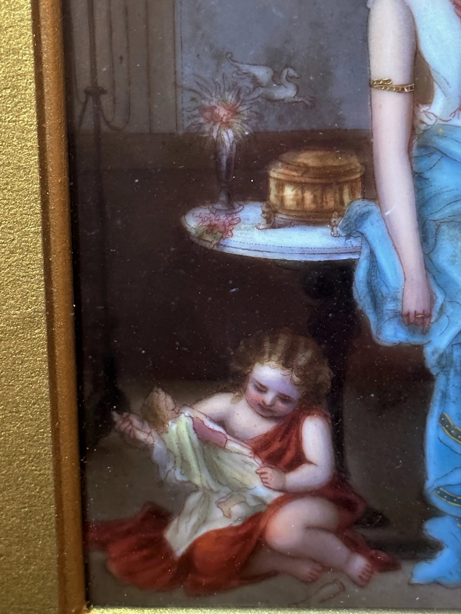European Painting on Porcelain. Gilded Frame in Shadow Box. 19th Century - 9