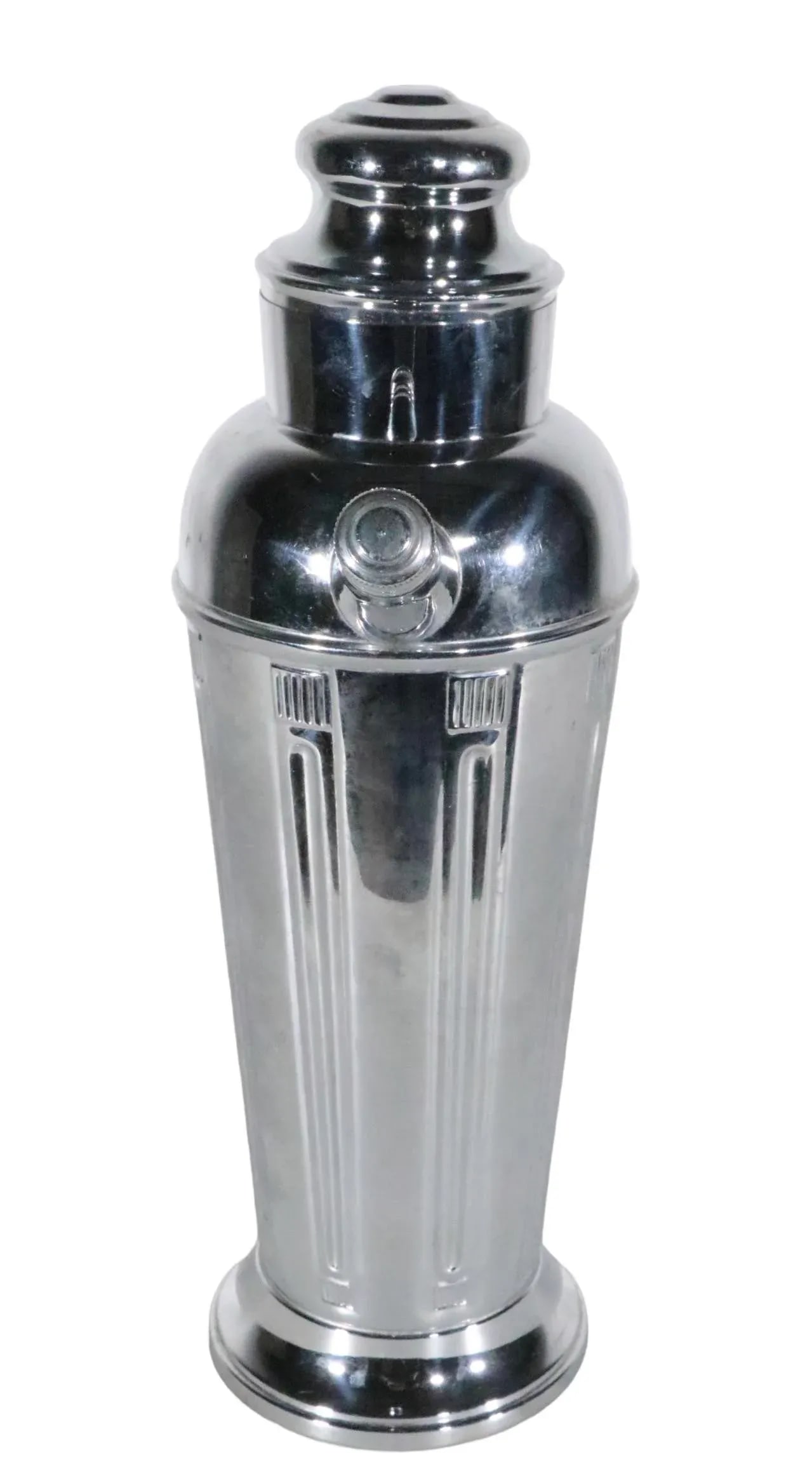 Art Deco Chrome Cocktail Shaker With Translucent Red Plastic Handle C 1930's - 3