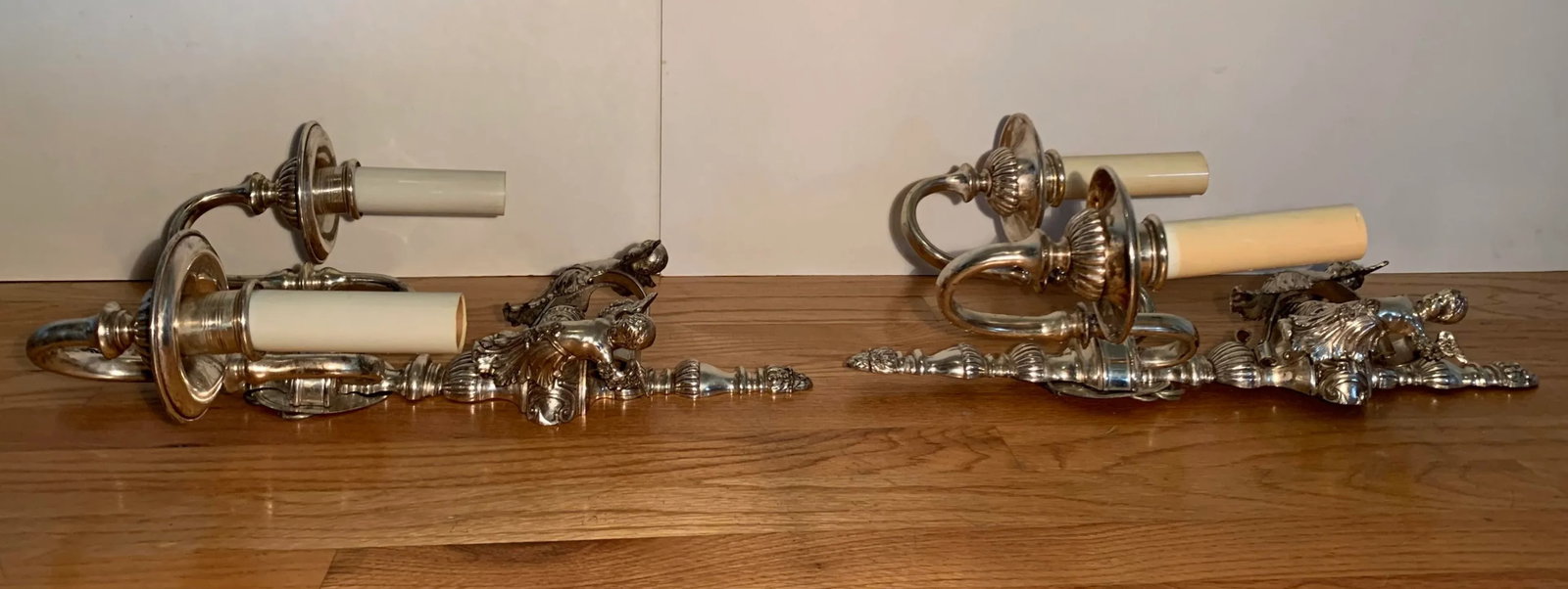 Early 20th Century Silver Plated Wall Sconces - a Pair - 6