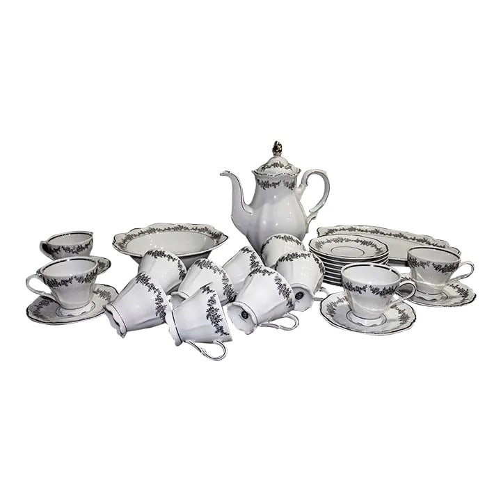 Bouquet Classique by Bkj Fine China Coffee Service - 27 Pieces: 27 piece set of BKJ fine china in the Bouquet Classique pattern crafted in Germany/Bavaria. Coffee service for 12 plus serving pieces. This set does not appear to have been used and is in new conditio