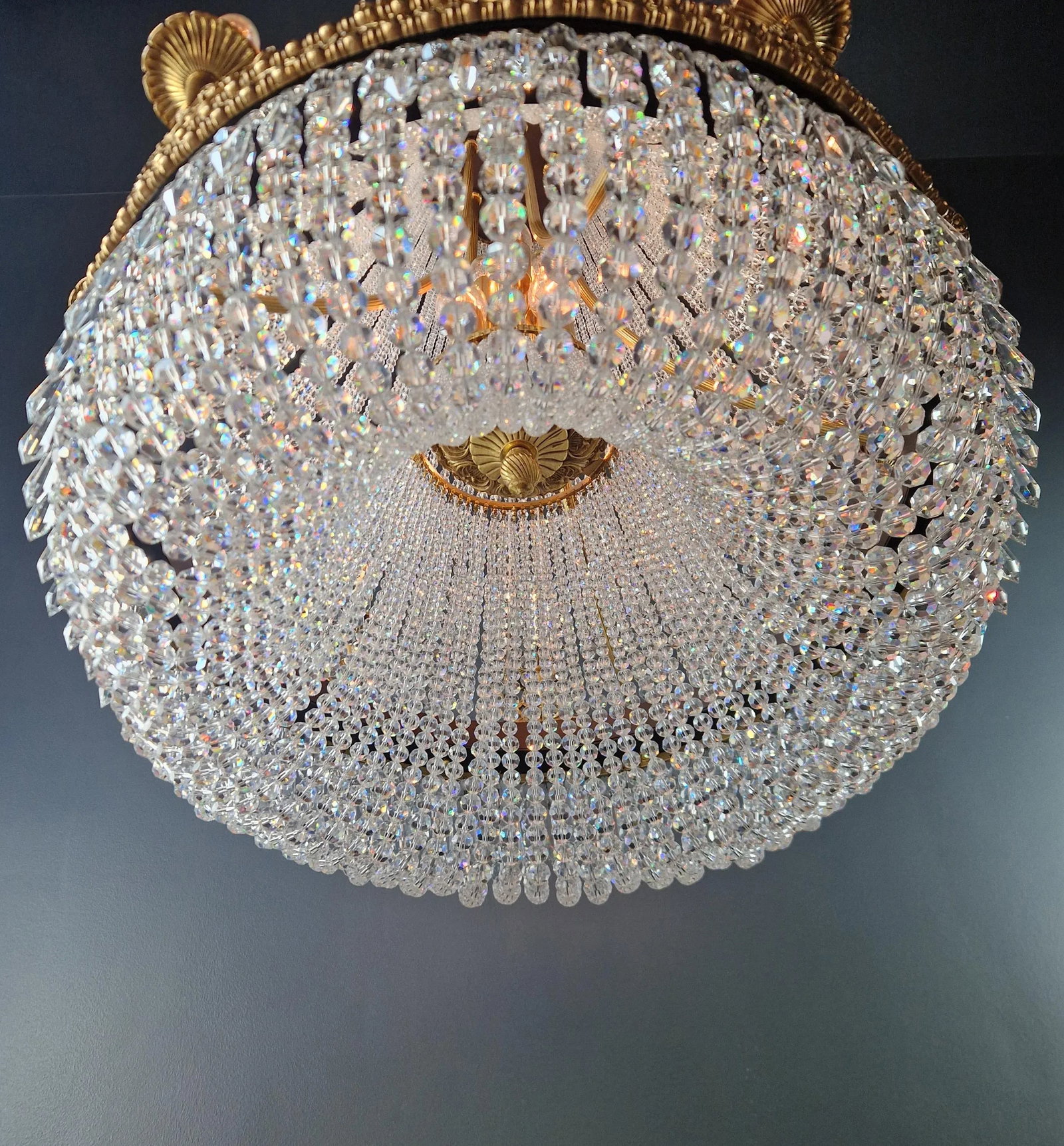 21st Century Brass Basket Empire Sac a Pearl Chandelier Beaded Crystal Lustre Lamp Antique - 5