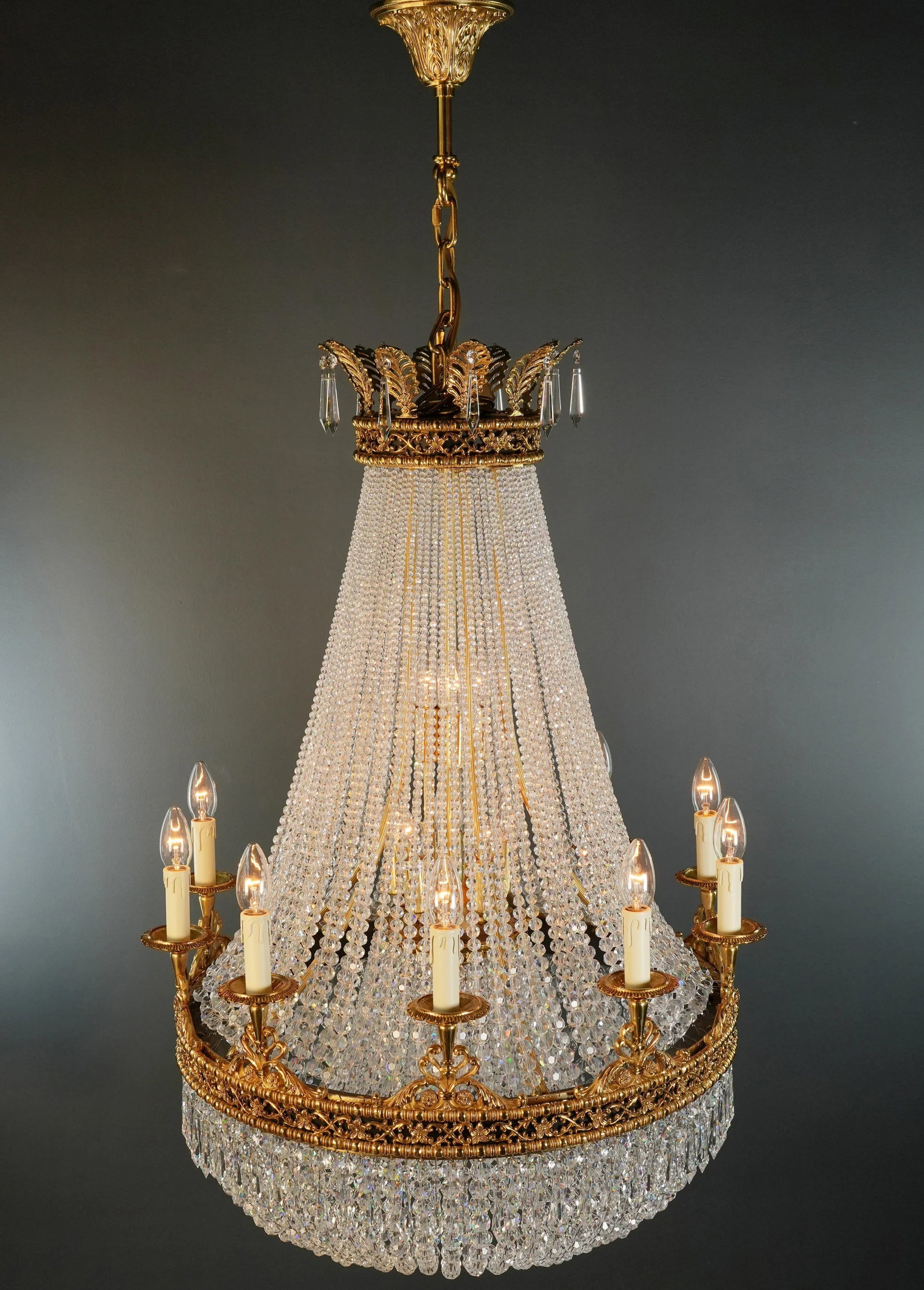 21st Century Brass Basket Empire Sac a Pearl Chandelier Beaded Crystal Lustre Lamp Antique - 6