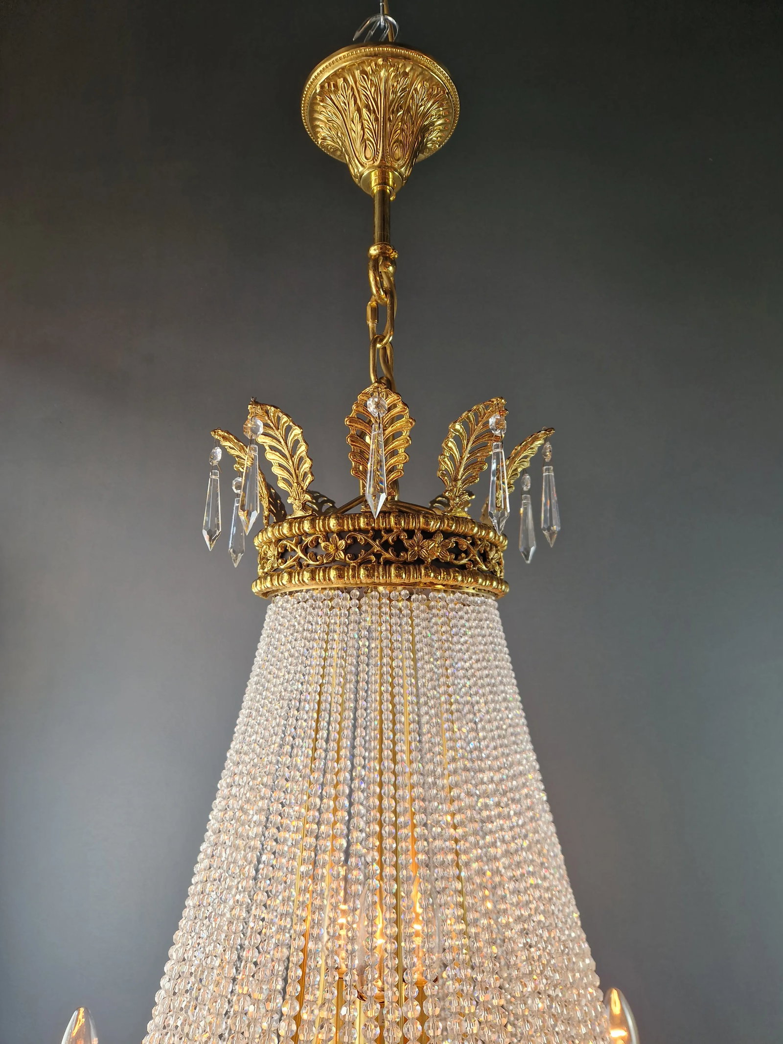 21st Century Brass Basket Empire Sac a Pearl Chandelier Beaded Crystal Lustre Lamp Antique - 7