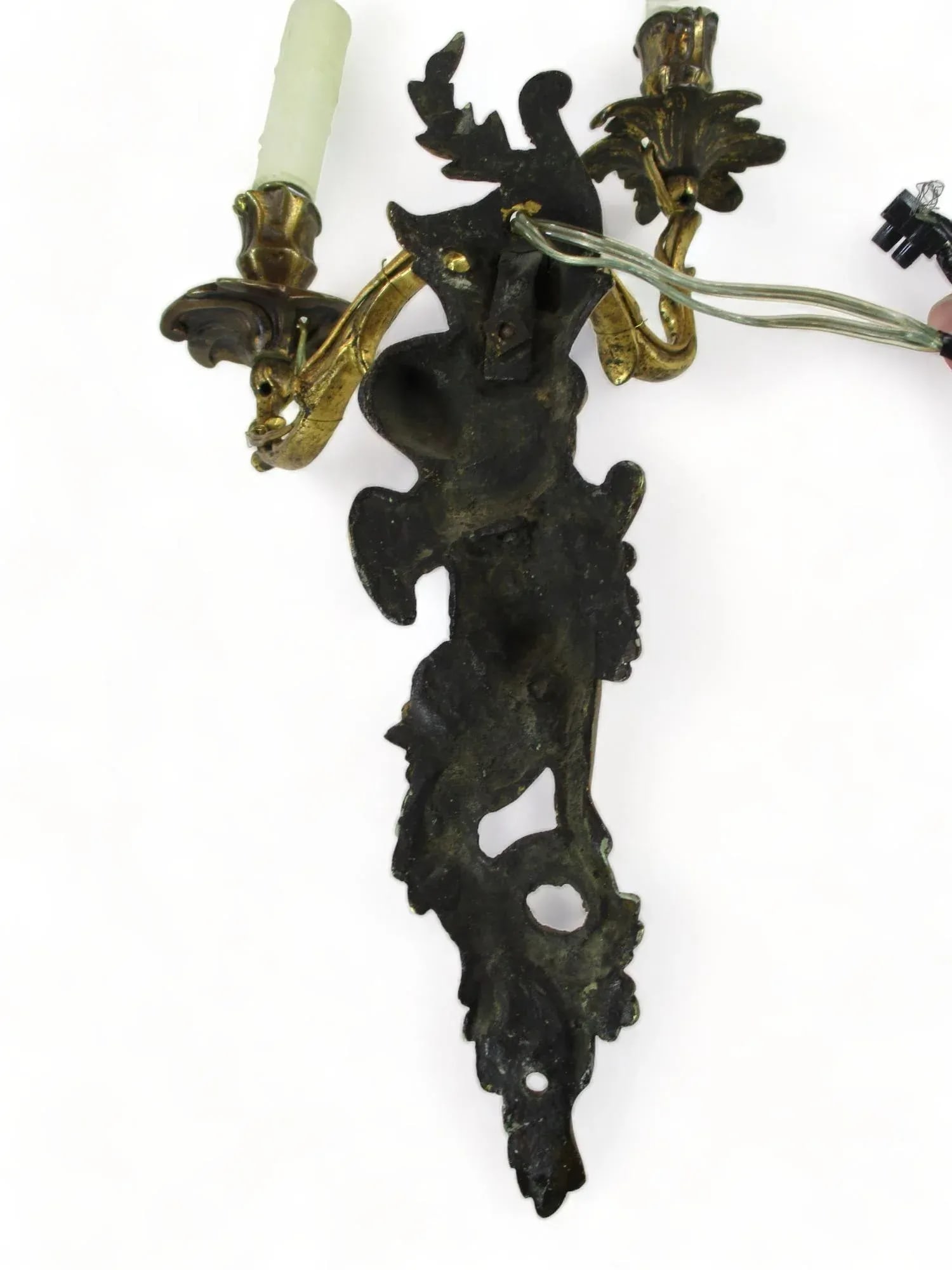 Late 19th Century French Bronze Double Candle Sconce Electrified Louis XV Style Gilt Bronze Cherub O - 10