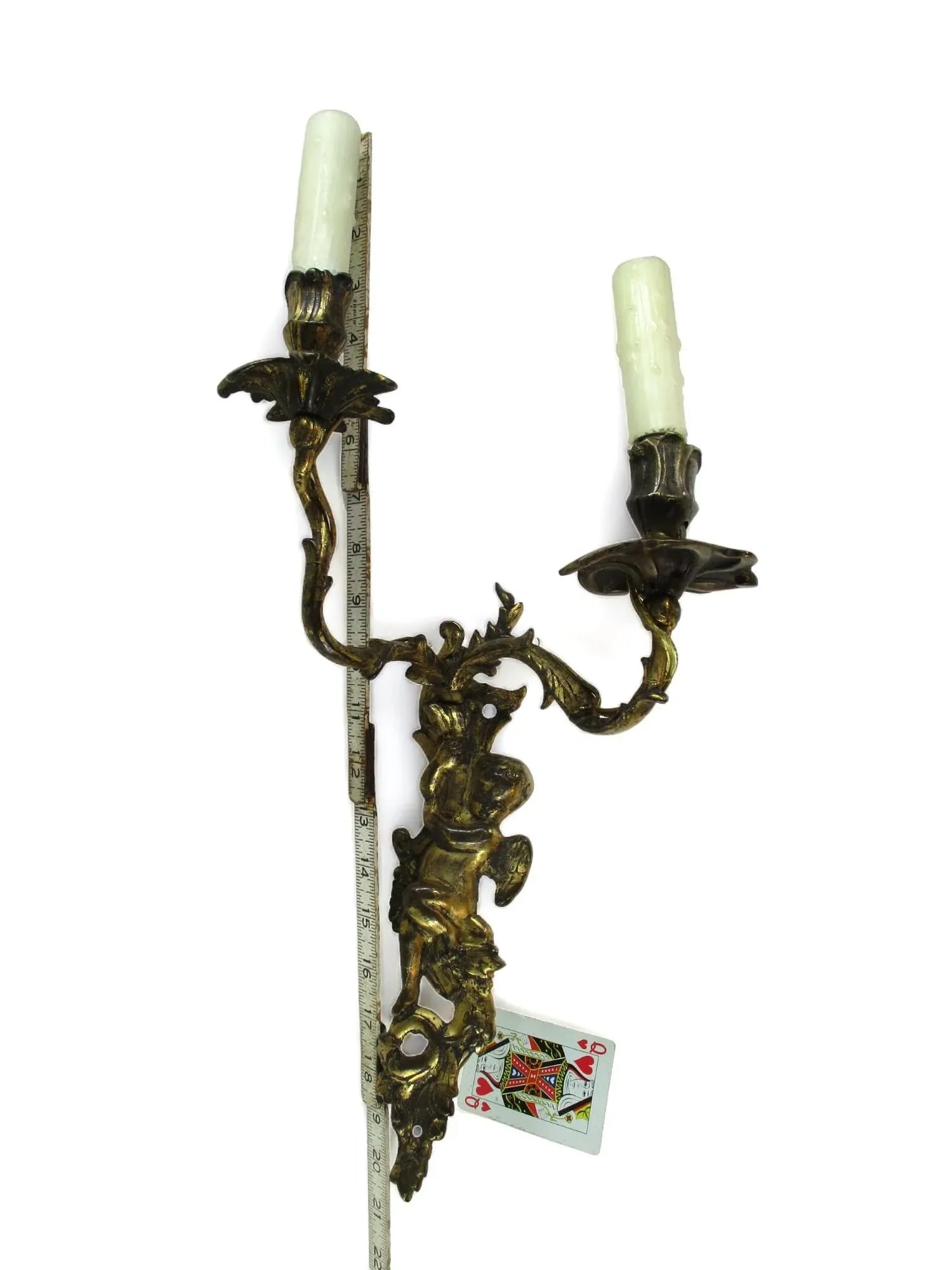 Late 19th Century French Bronze Double Candle Sconce Electrified Louis XV Style Gilt Bronze Cherub O - 12