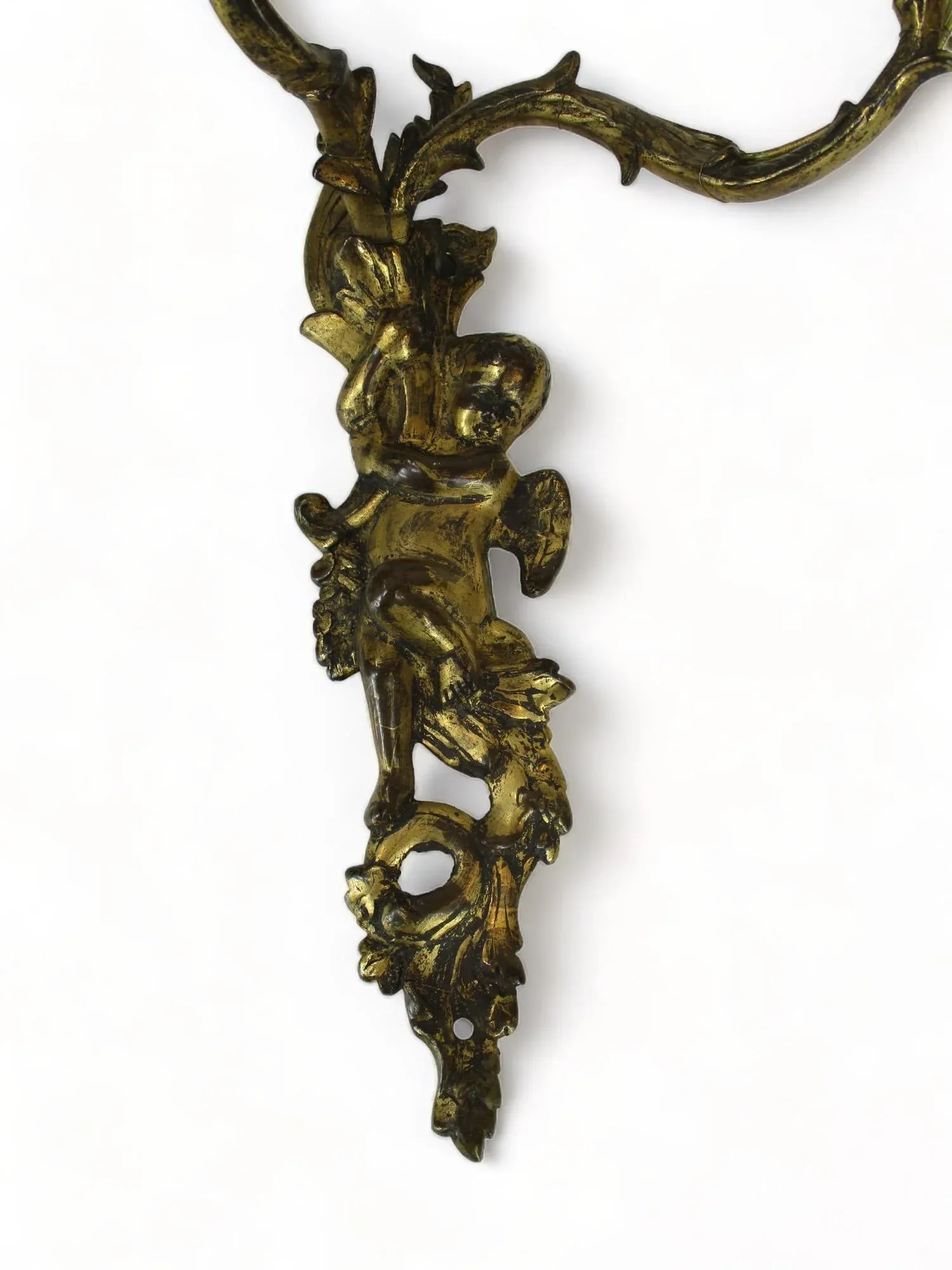 Late 19th Century French Bronze Double Candle Sconce Electrified Louis XV Style Gilt Bronze Cherub O - 2
