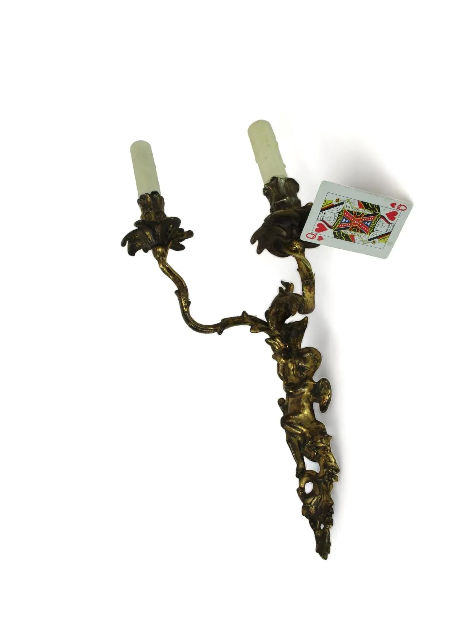 Late 19th Century French Bronze Double Candle Sconce Electrified Louis XV Style Gilt Bronze Cherub O - 4