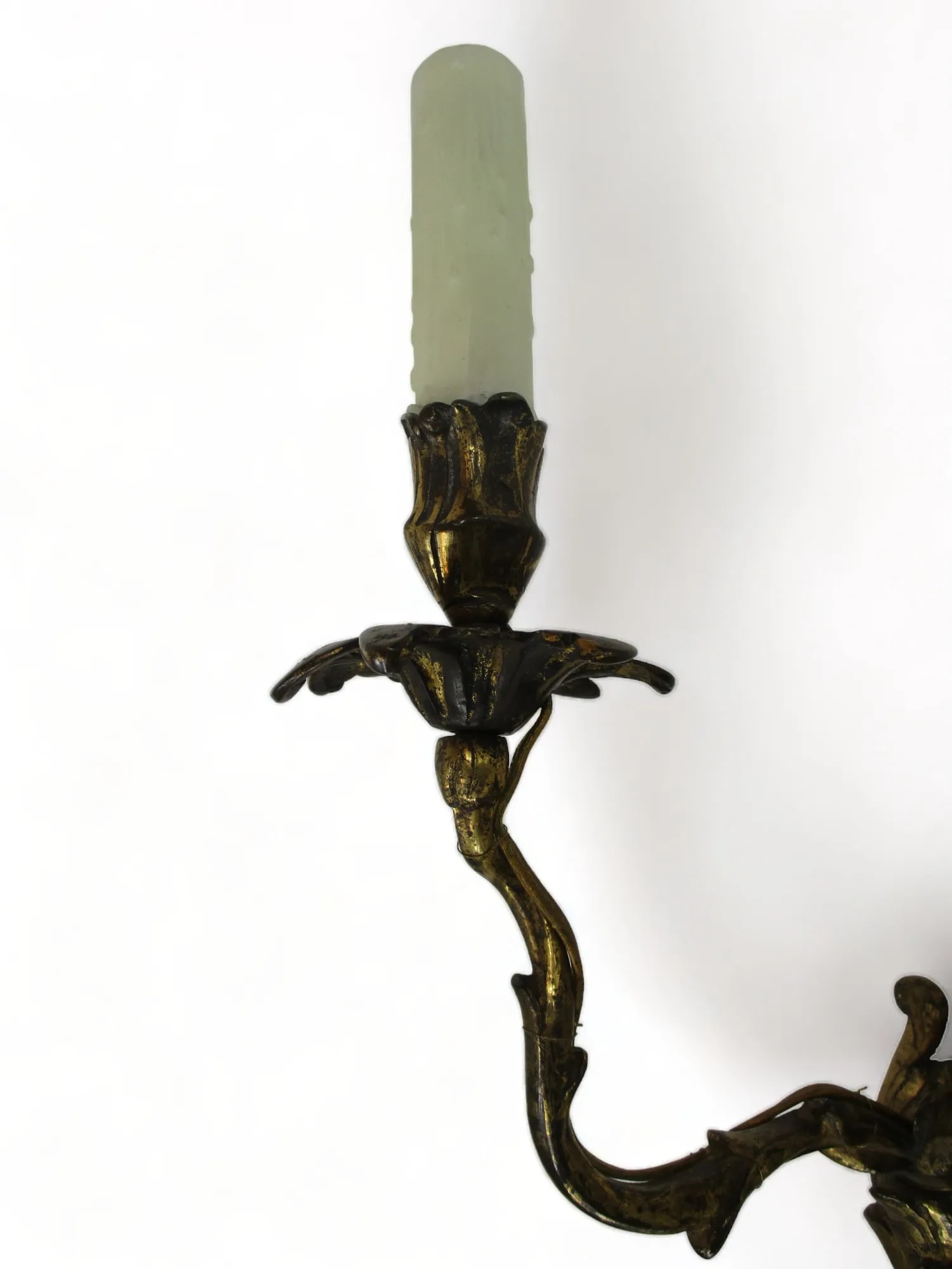 Late 19th Century French Bronze Double Candle Sconce Electrified Louis XV Style Gilt Bronze Cherub O - 5