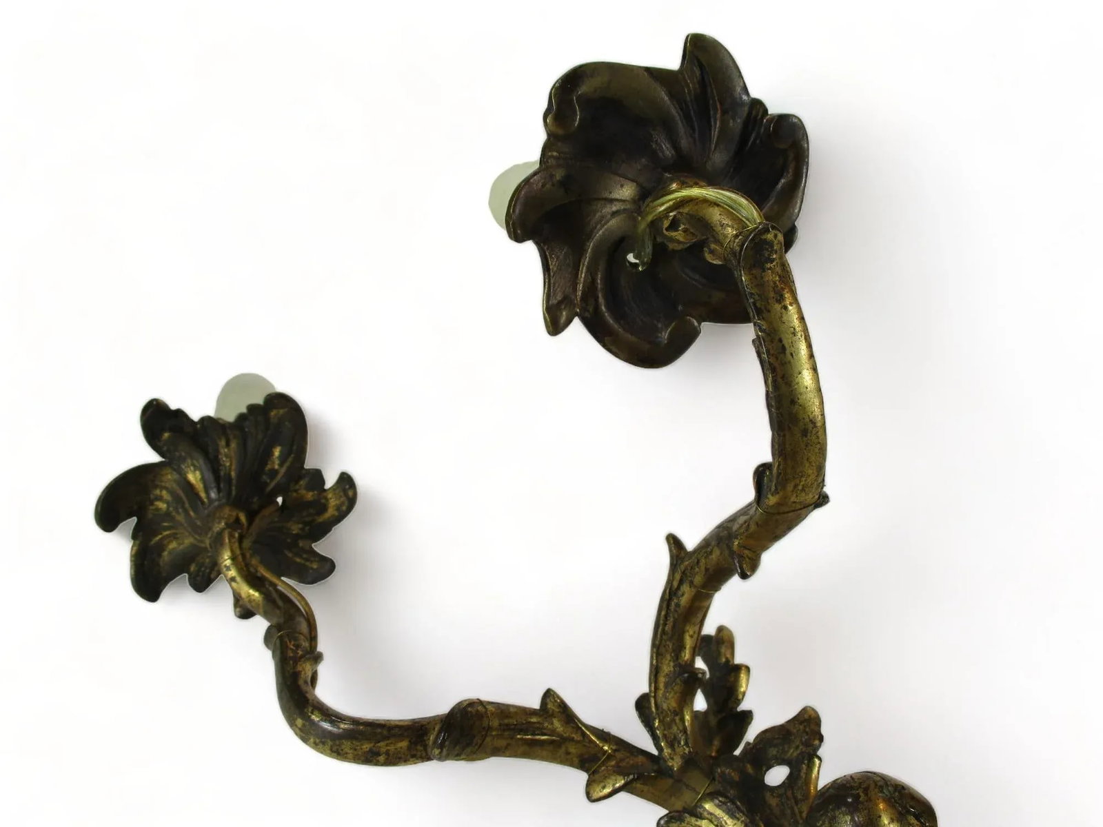 Late 19th Century French Bronze Double Candle Sconce Electrified Louis XV Style Gilt Bronze Cherub O - 7