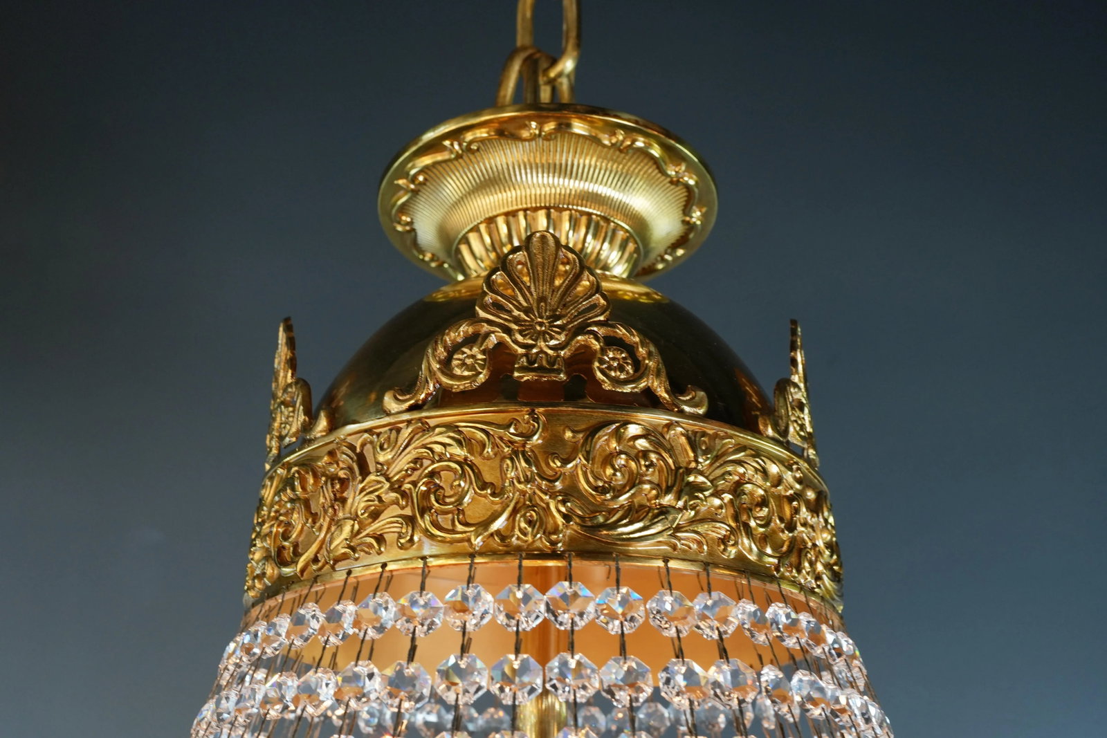 21st Century Brass Basket Empire Sac a Pearl Chandelier Crystal Lustre Lamp - 11