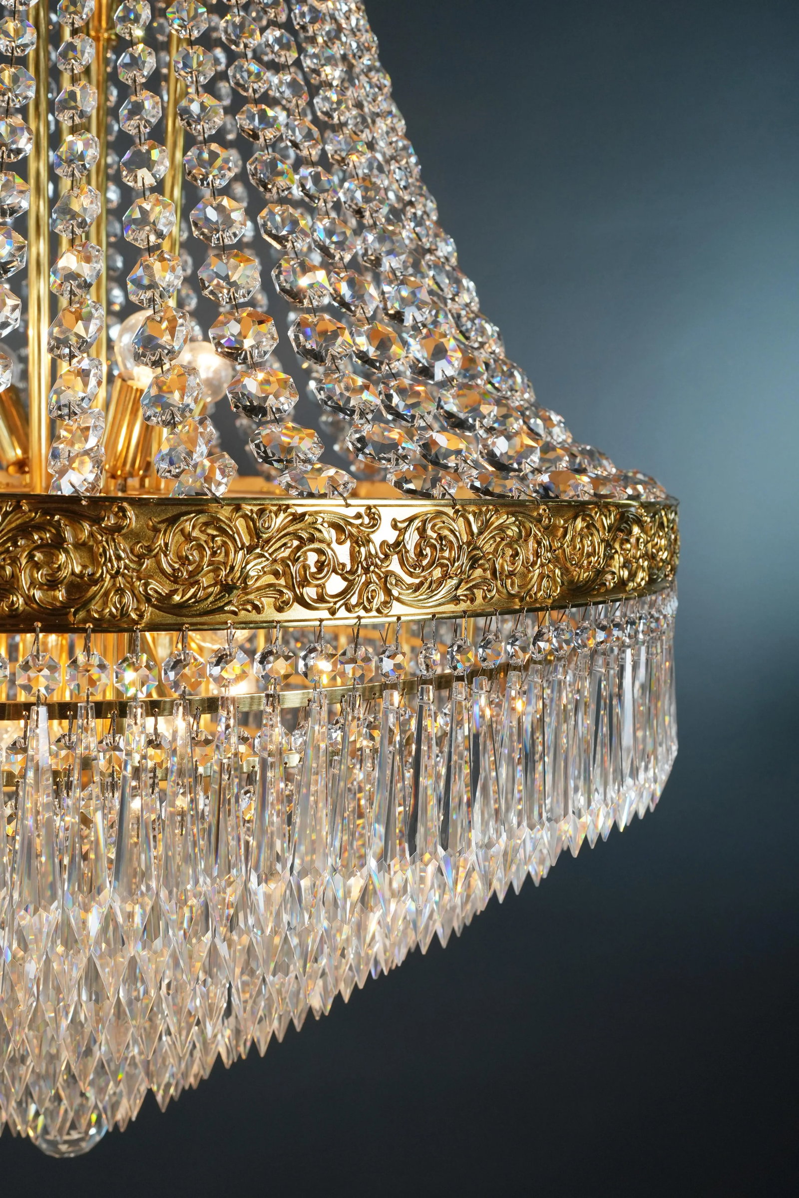 21st Century Brass Basket Empire Sac a Pearl Chandelier Crystal Lustre Lamp - 7