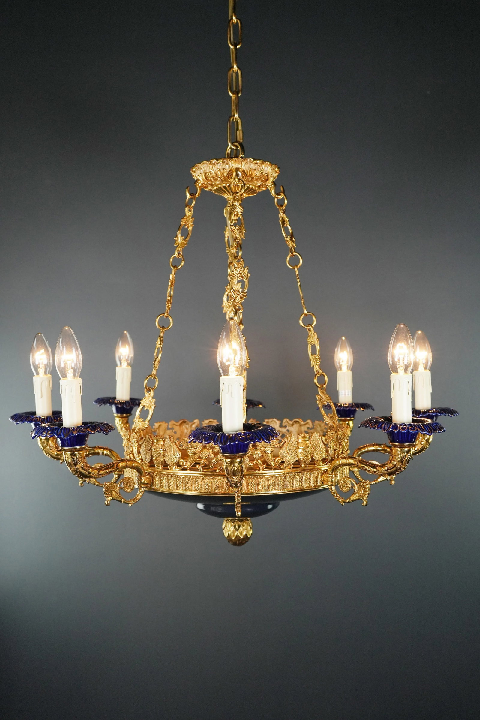 21st Century Art Deco Style Peacock Bird French Brass Empire Chandelier in Antique Gold - 2