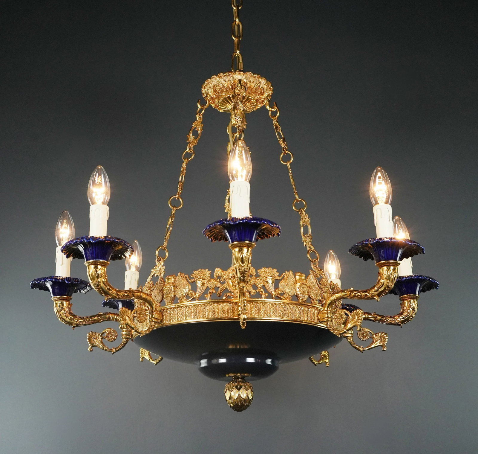 21st Century Art Deco Style Peacock Bird French Brass Empire Chandelier in Antique Gold - 4