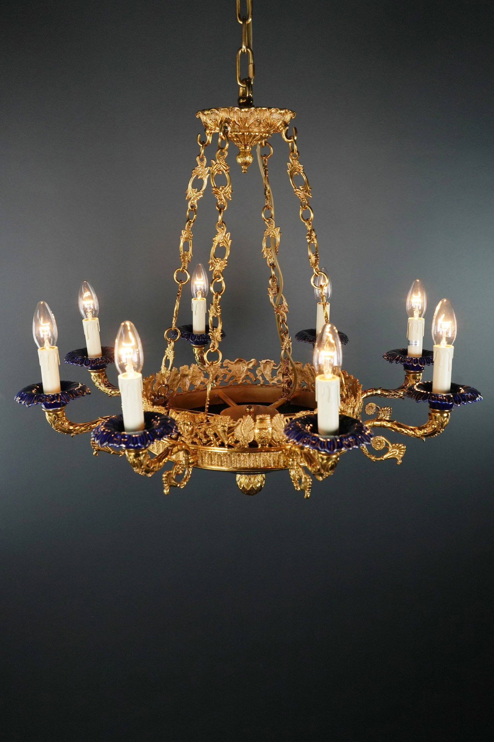 21st Century Art Deco Style Peacock Bird French Brass Empire Chandelier in Antique Gold - 6