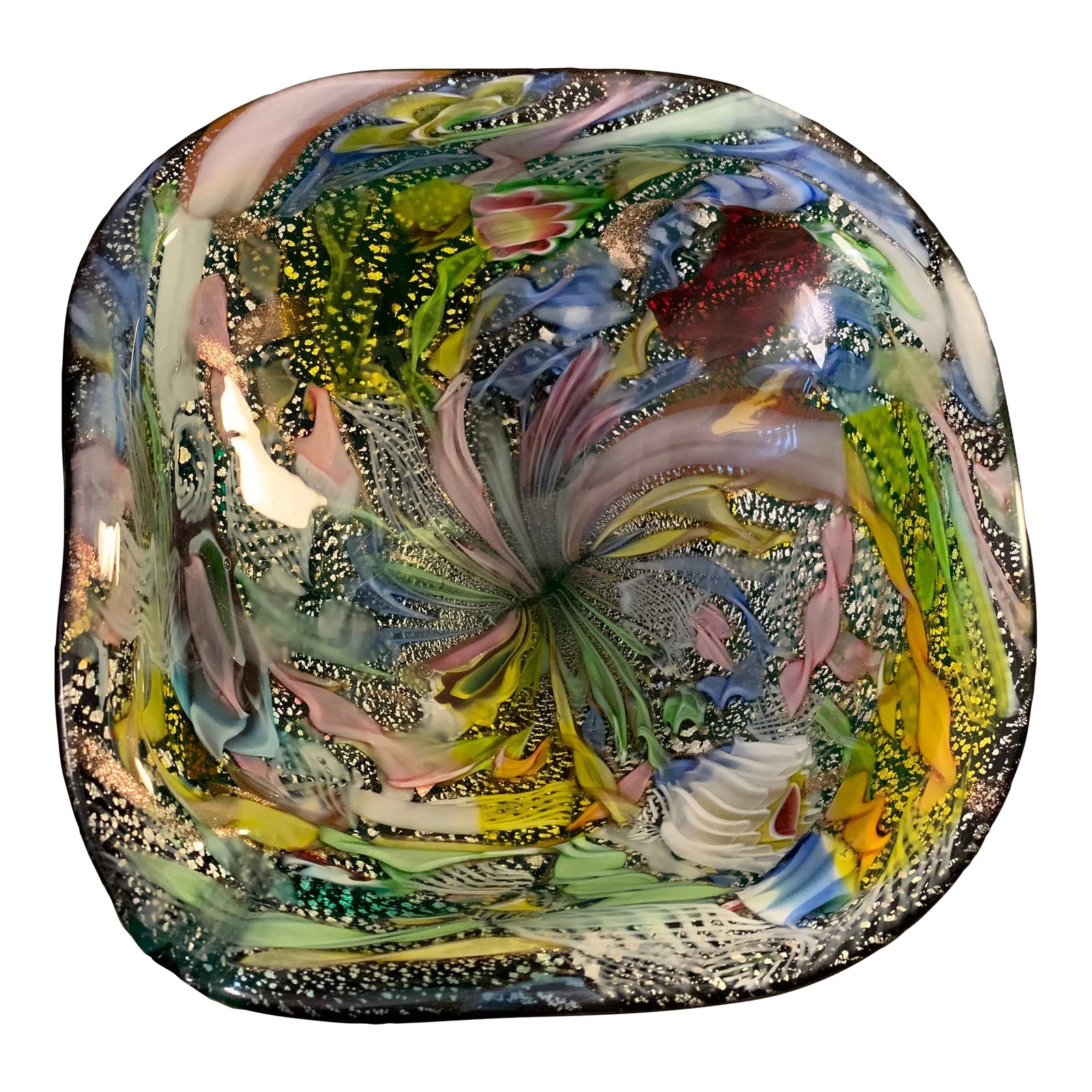 Mid 20th Century Murano Attributed Tutti Frutti Glass Bowl: Beautiful bowl, coloring, and design attributed to Dino Martens. Made in the Mid 20th Century Condition: Alterations: Original Condition Unaltered Imperfections: Some Imperfections Condition Notes: