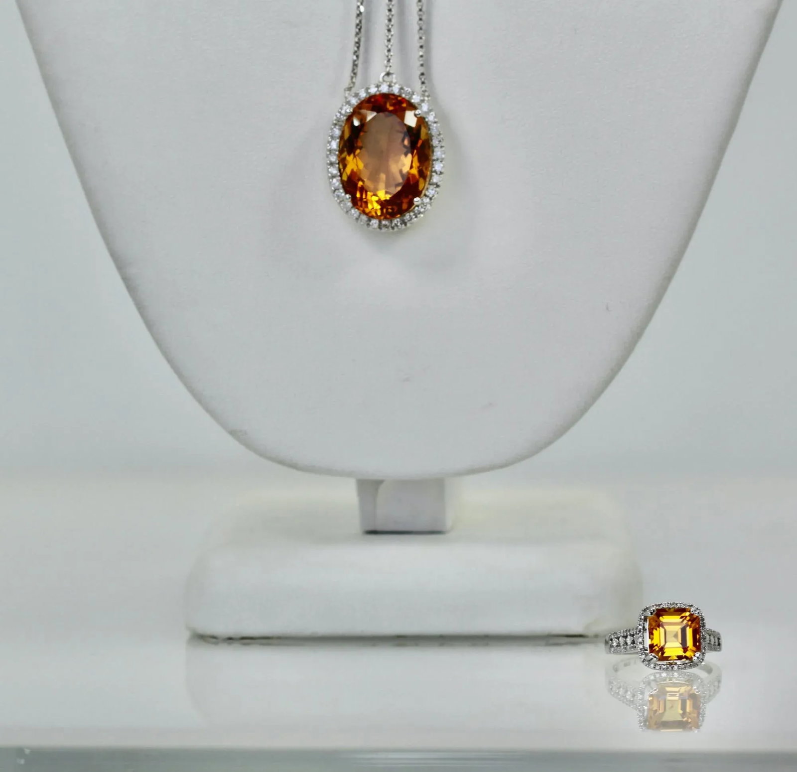 Maderia Mixed Cut Citrine Necklace 20 Plus Carat Diamond Surround - 12