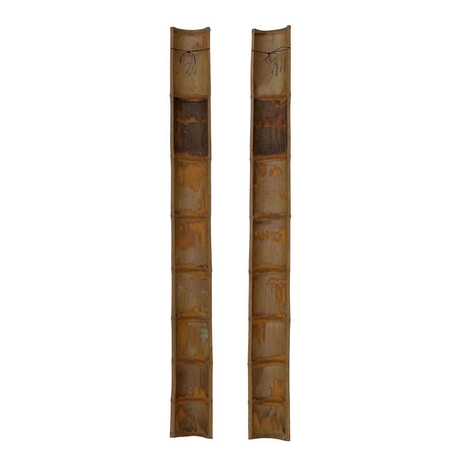 Pair Chinese Green Calligraphy Writing Engraved Bamboo Wall Panels - 5