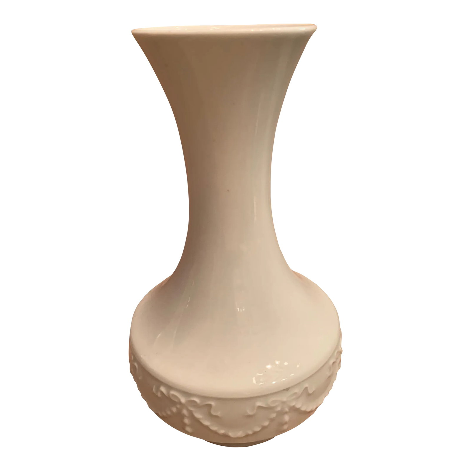 1960s White Relief Porcelain Vase by Royal Porzellan: 1960s vintage white relief round shaped porcelain vase, Glazed white porcelain relief op-art motif with glazed interior designed by Royal Porzellan Bavaria West Germany. Stamped on bottom "1007/20"