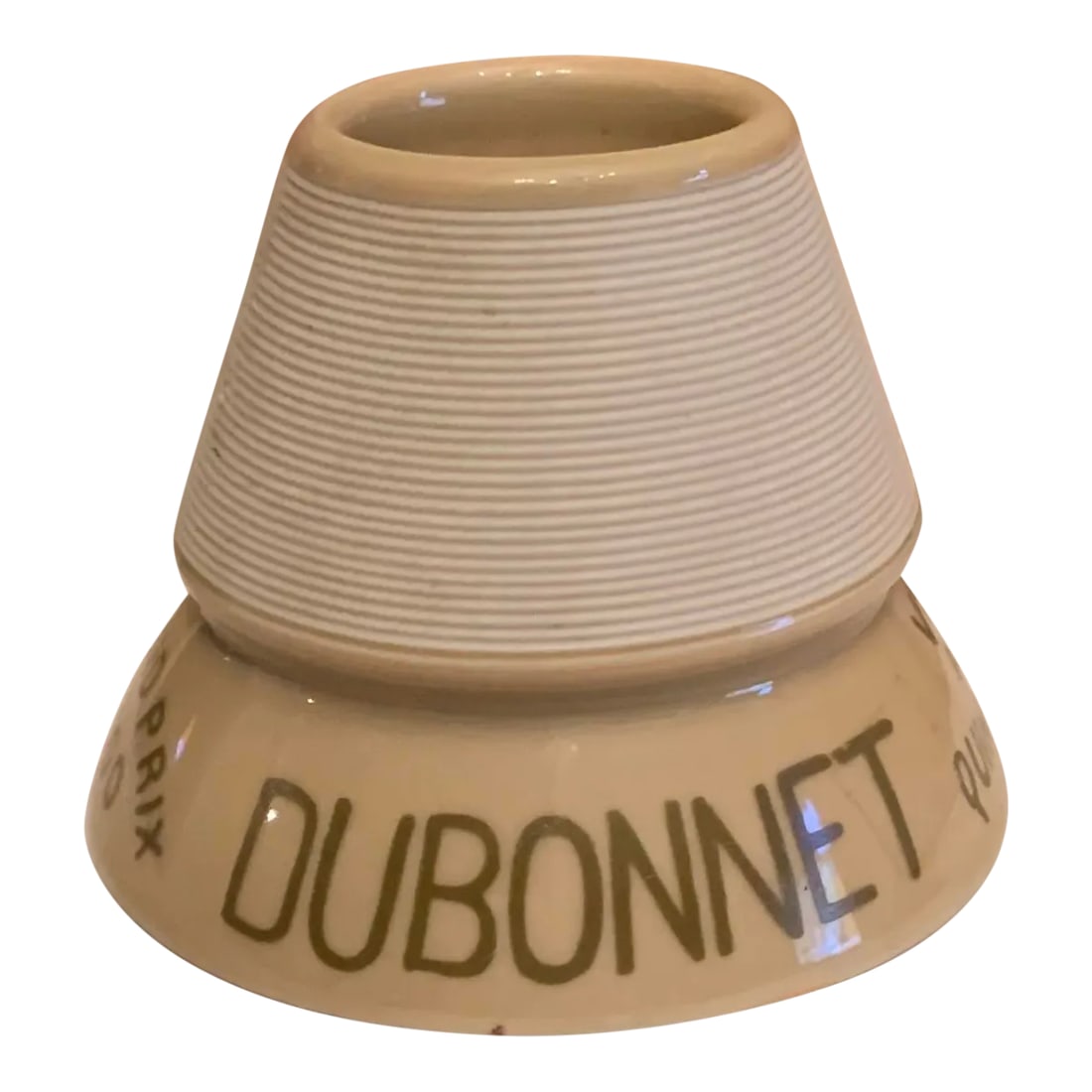 Vintage French Porcelain Match Striker: 1950s French porcelain pyramid shaped match striker with ribbed top and glazed hand painted printed lower half. Condition: Alterations: Original Condition Unaltered Imperfections: Some Imperfections