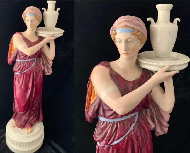 20 In. Tall Antique Bohemian Porcelain Sculptures- Water Jug Carriers - a Pair - 10