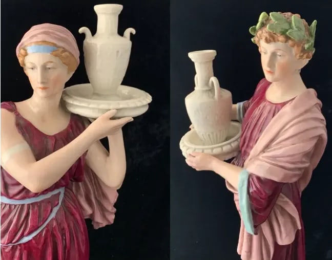 20 In. Tall Antique Bohemian Porcelain Sculptures- Water Jug Carriers - a Pair - 2
