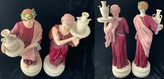 20 In. Tall Antique Bohemian Porcelain Sculptures- Water Jug Carriers - a Pair - 4