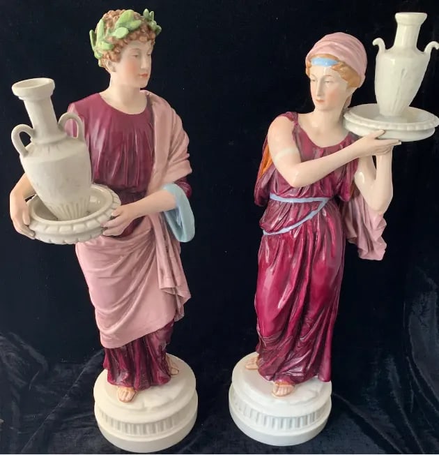 20 In. Tall Antique Bohemian Porcelain Sculptures- Water Jug Carriers - a Pair - 5