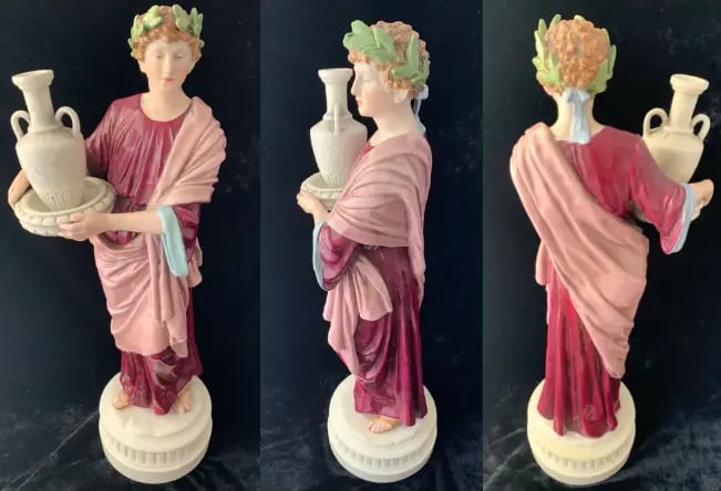 20 In. Tall Antique Bohemian Porcelain Sculptures- Water Jug Carriers - a Pair - 6