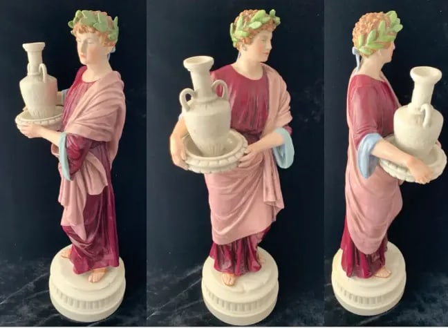 20 In. Tall Antique Bohemian Porcelain Sculptures- Water Jug Carriers - a Pair - 7